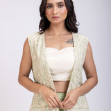 Light Green Sharara Set with Jacket close up