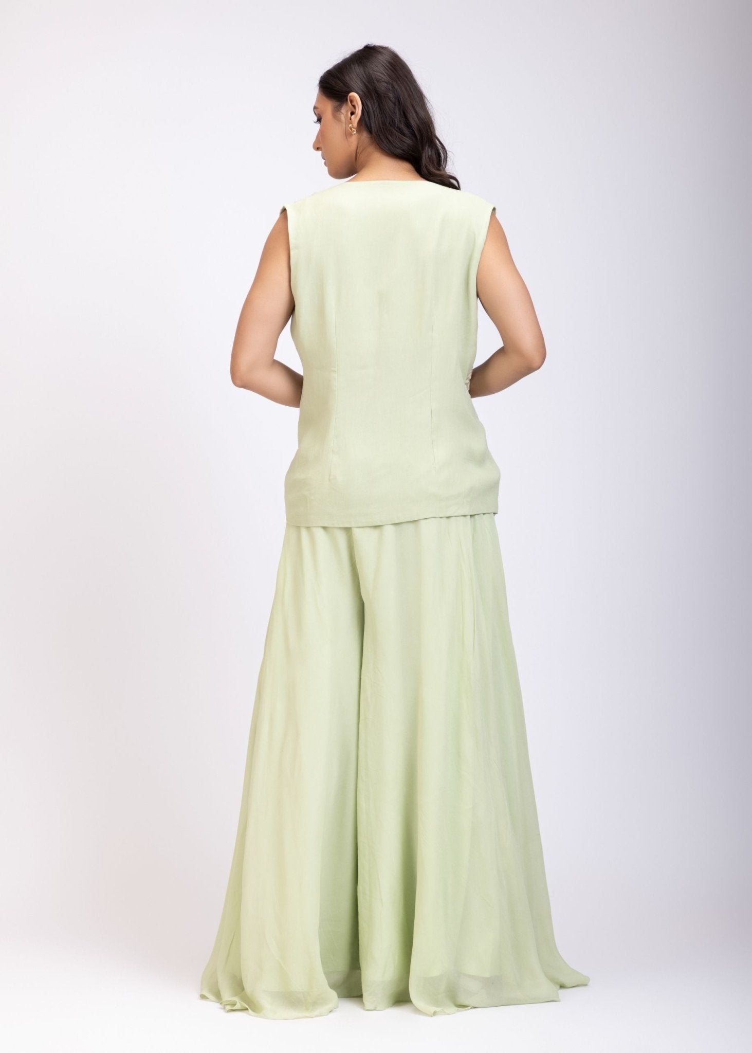 Light Green Sharara Set with Jacket - Anvi Couture