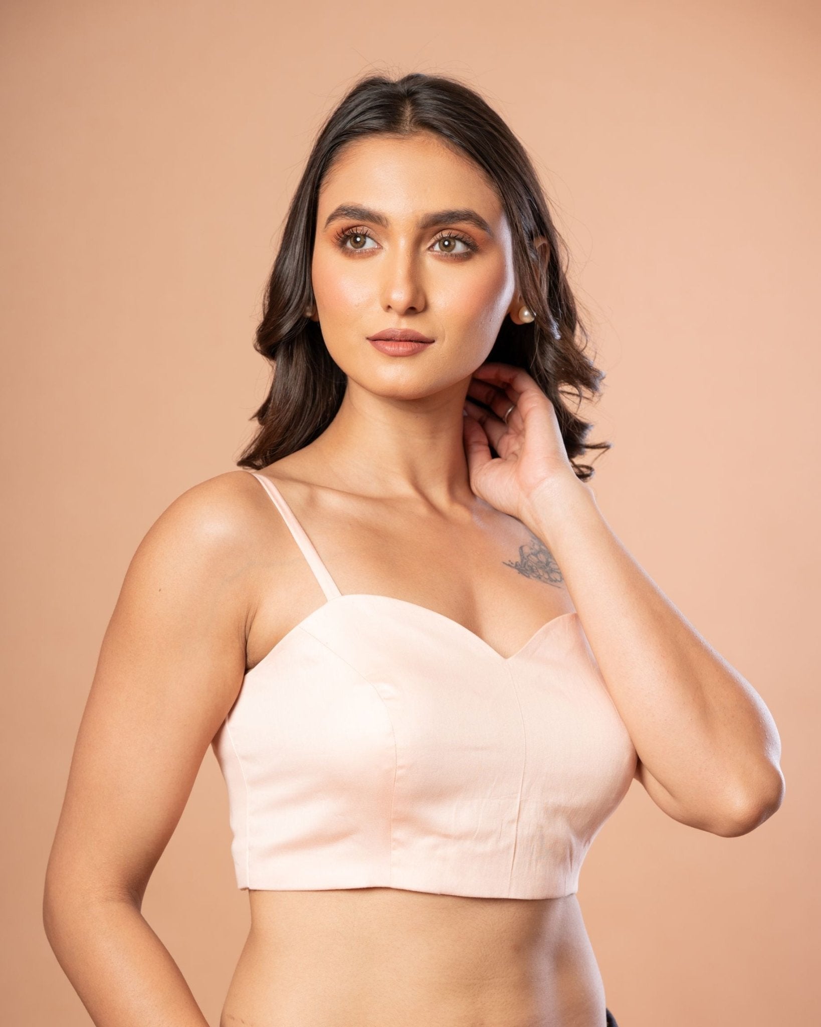 Light Pink Spaghetti Blouse in Cotton Silk - Anvi Couture