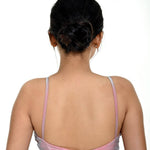 Light Pink Blouse in Organza with Strap Sleeves with Curved V-Neckline -Anvi Couture