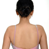 Light Pink Blouse in Organza with Strap Sleeves with Curved V-Neckline -Anvi Couture