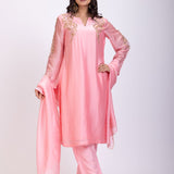 Light Pink Designer Kurti Set With Hand Embroidery Work front