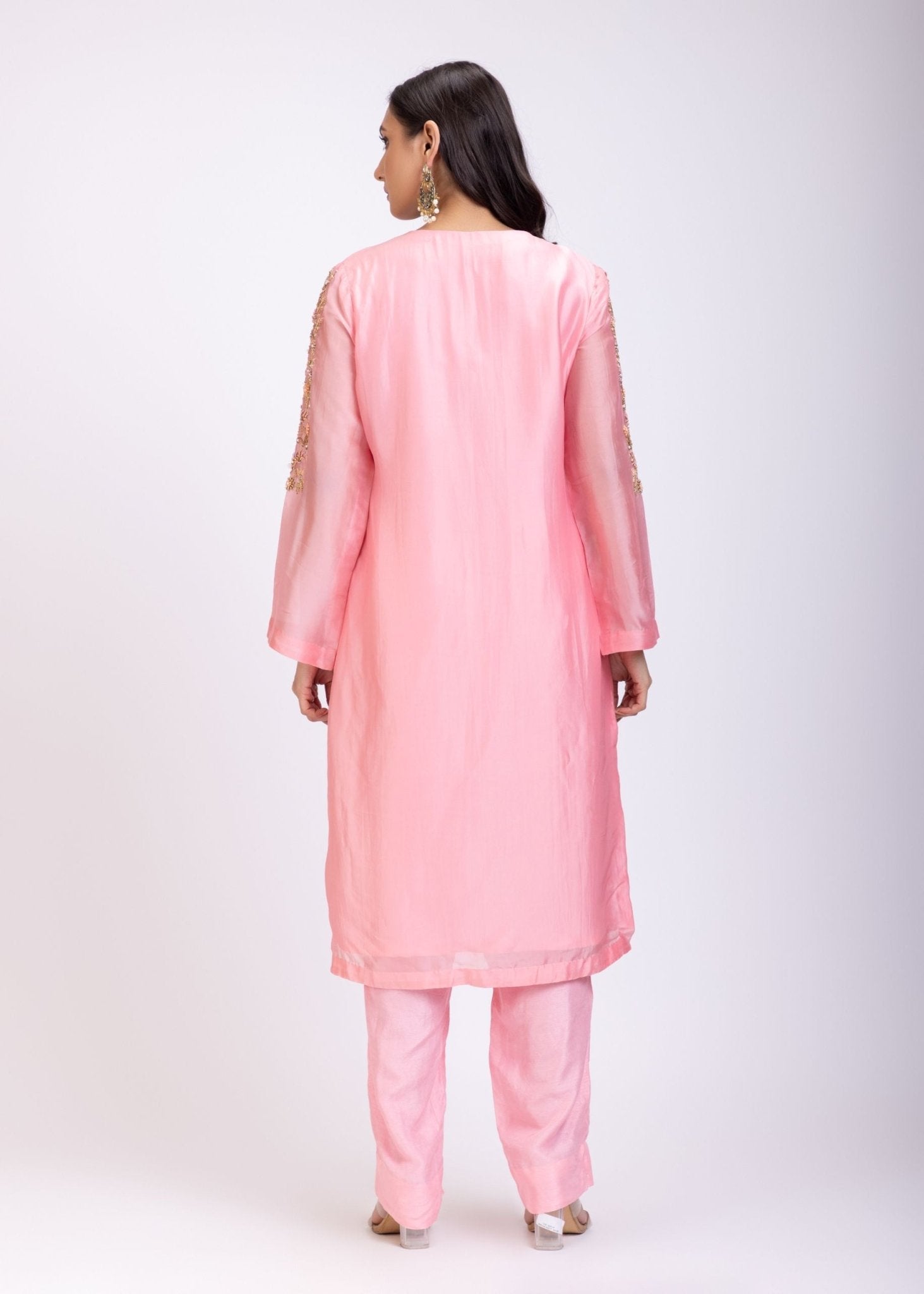 Light Pink Designer Kurti Set With Hand Embroidery Work - Anvi Couture