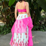 Light Pink Hand - Embroidered Floral Lehenga Set With Ruffle Dupatta - Anvi Couture