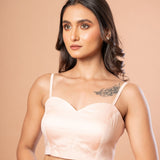Light Pink Spaghetti Blouse in Cotton Silk - Anvi Couture