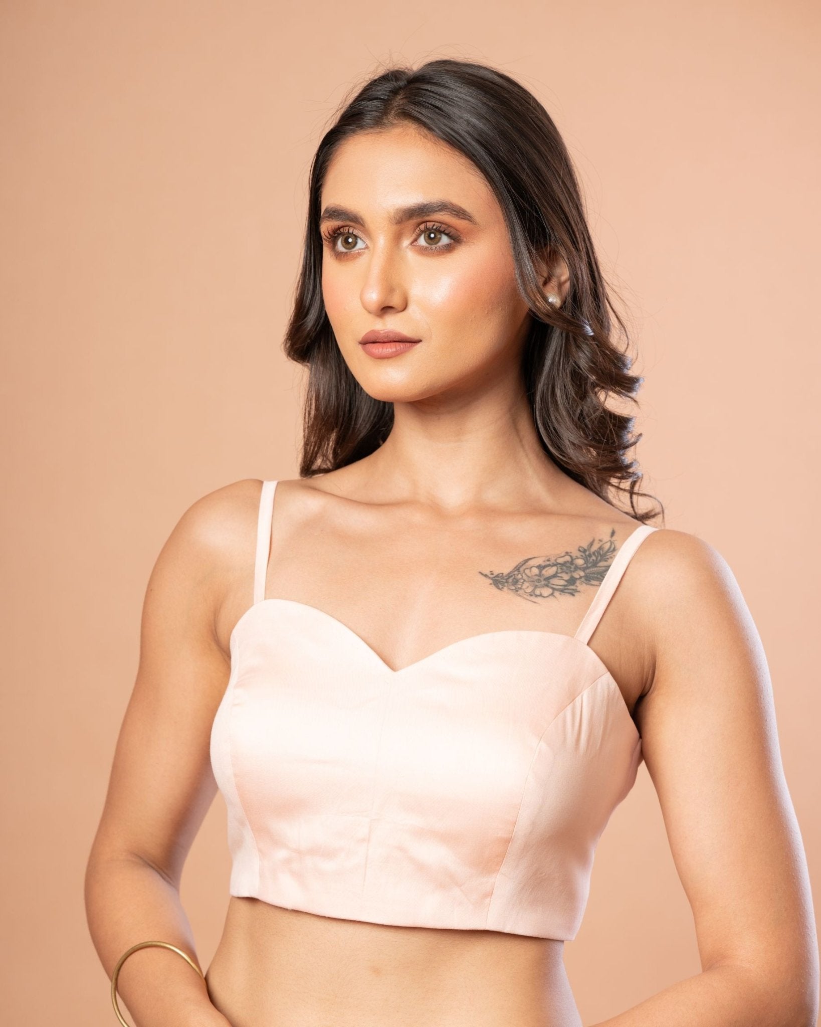 Light Pink Spaghetti Blouse in Cotton Silk - Anvi Couture