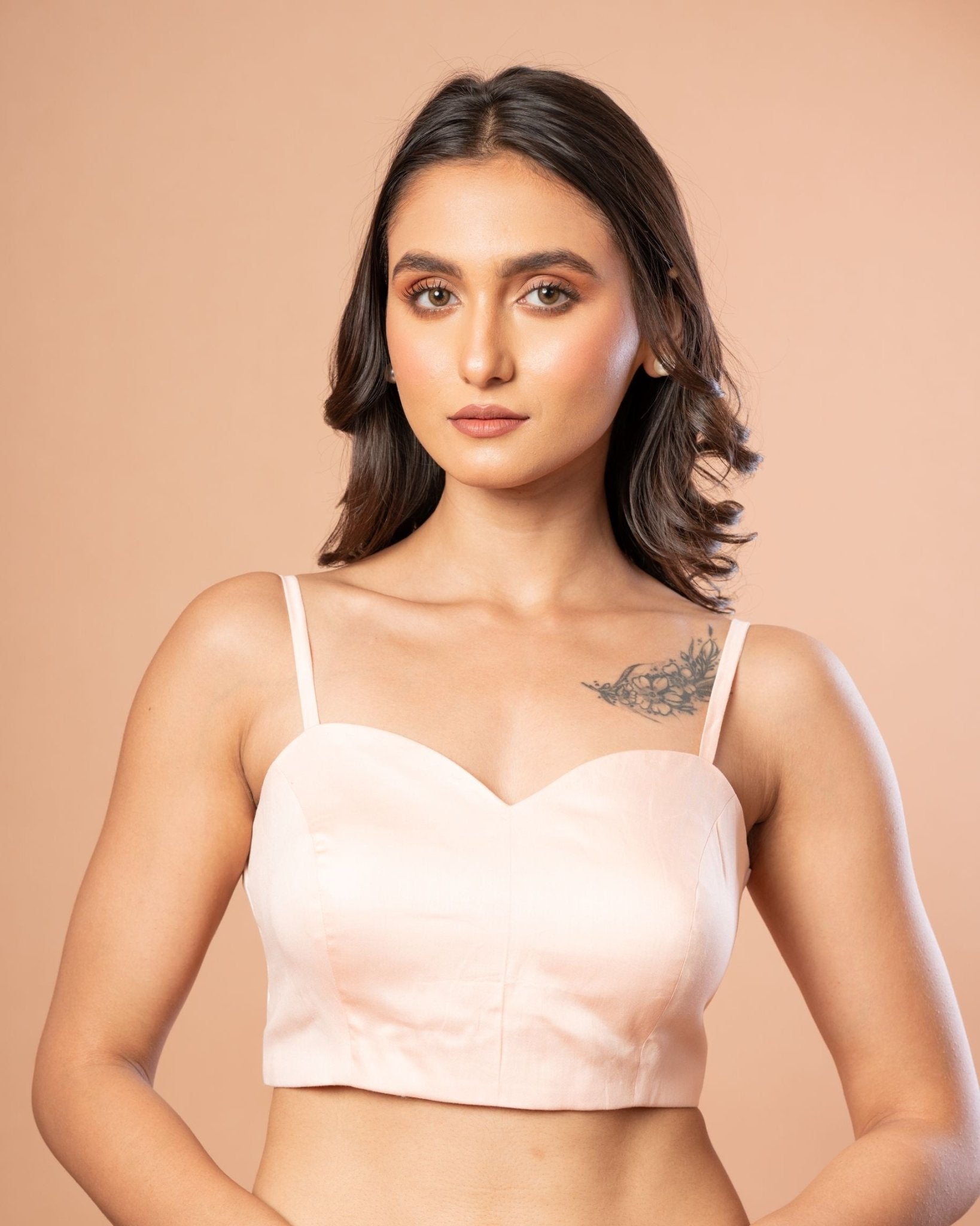 Light Pink Spaghetti Blouse in Cotton Silk - Anvi Couture