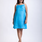 Light Satin Blue Short Dress Front
