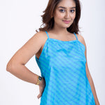 Light Satin Blue Short Dress Close Up
