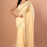 Light Yellow Georgette saree with sequin work - Anvi Couture