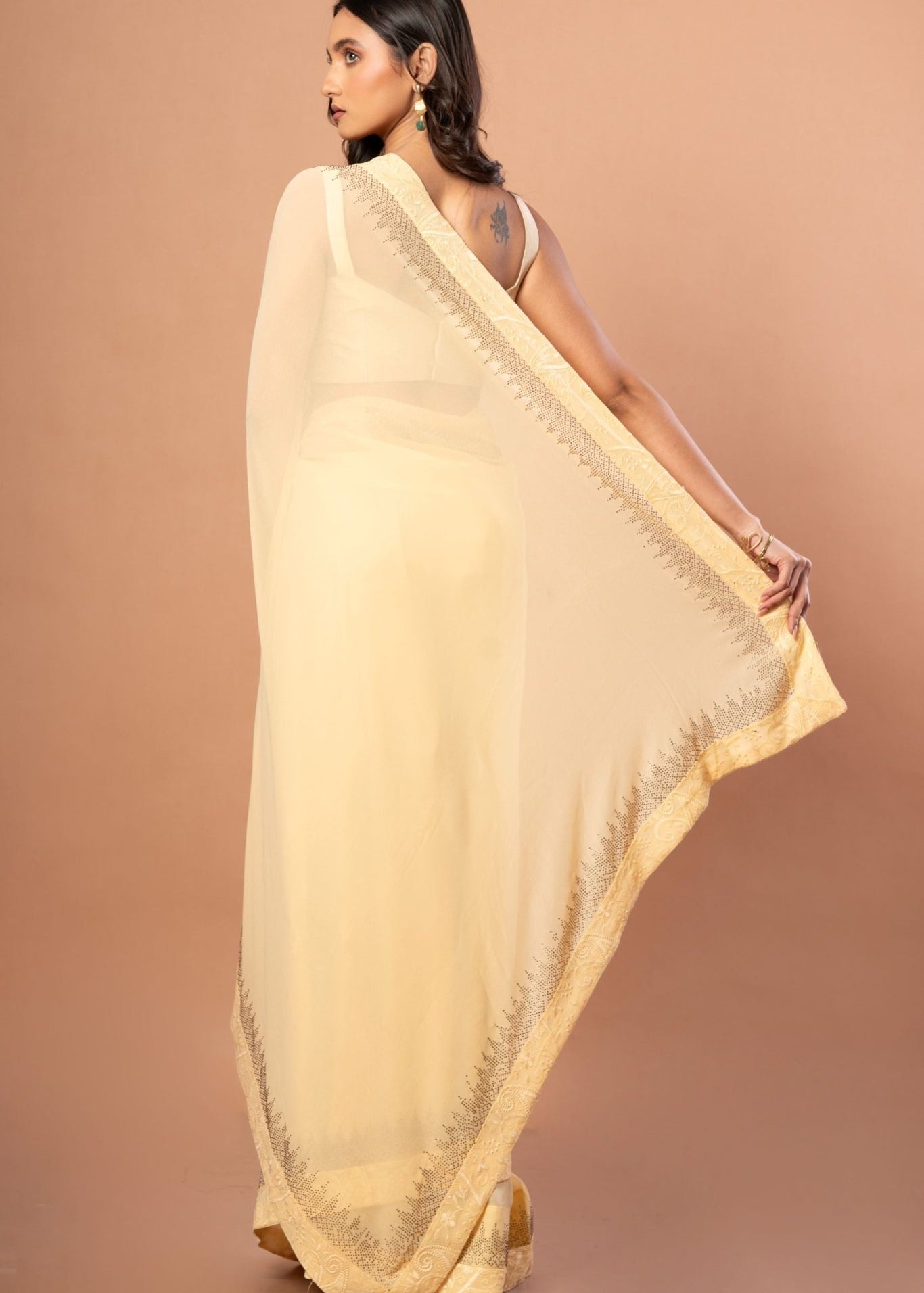 Light Yellow Georgette saree with sequin work - Anvi Couture