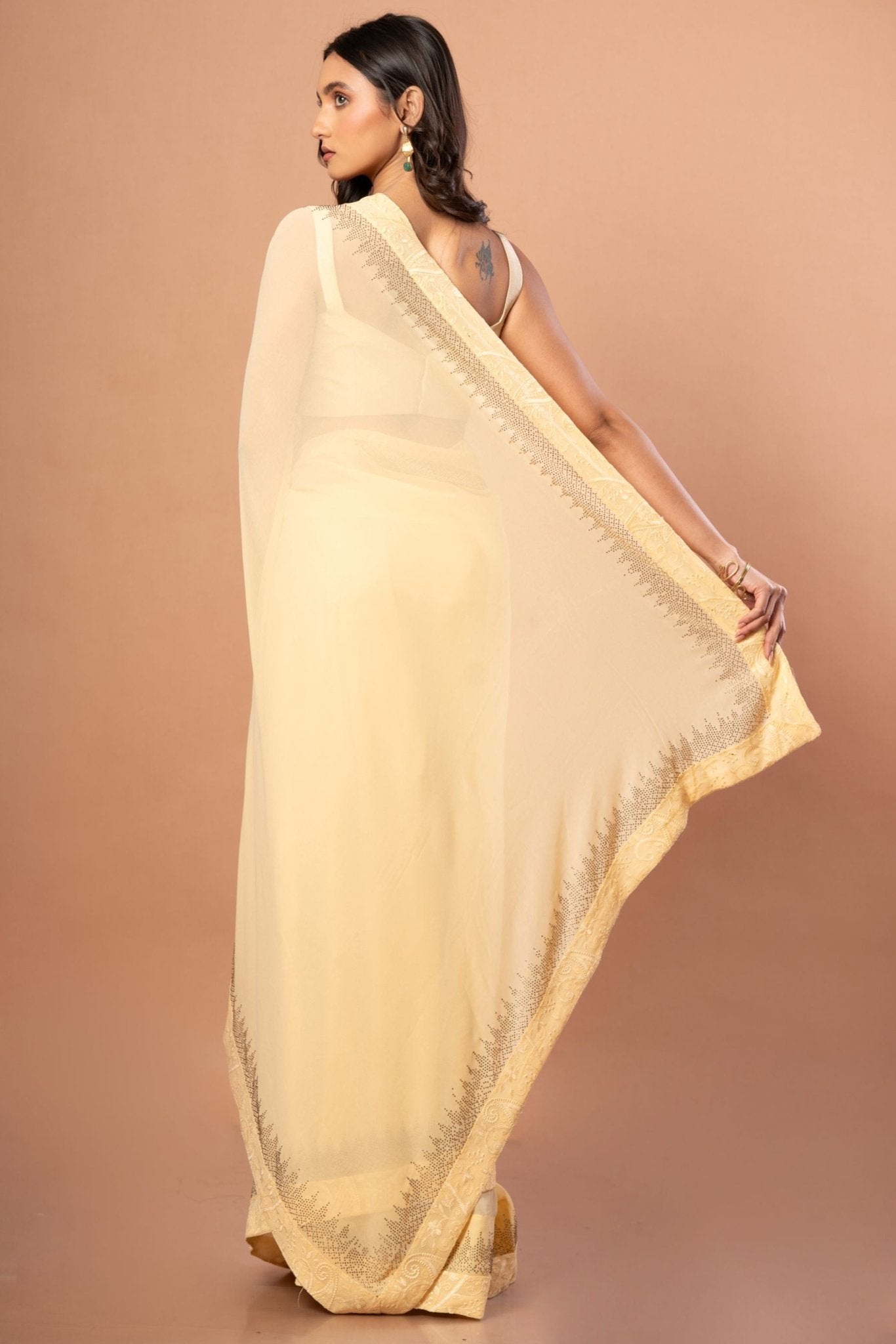 Light Yellow Georgette saree with sequin work - Anvi Couture