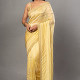 Light Yellow Heavy Embroidery Satin Silk Saree - Anvi Couture - Image 1