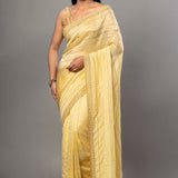 Light Yellow Heavy Embroidery Satin Silk Saree - Anvi Couture - Image 1