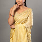 Light Yellow Heavy Embroidery Satin Silk Saree - Anvi Couture - Image 3