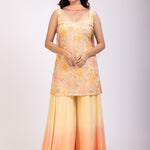 Light Yellow and Peach Sharara Set With Floral Embroidery  full