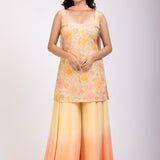 Light Yellow and Peach Sharara Set With Floral Embroidery  full