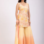 Light Yellow and Peach Sharara Set With Floral Embroidery front