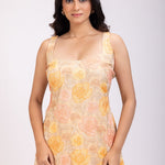 Light Yellow and Peach Sharara Set With Floral Embroidery close up