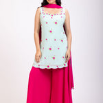 Light blue and Pink Sharara Set With Floral Embroidery full