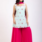 Light blue and Pink Sharara Set With Floral Embroidery front