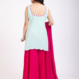 Light blue and Pink Sharara Set With Floral Embroidery back