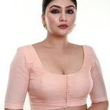 Light Peach Organza Blouse with Front Button Closure and Half Sleeves - Anvi Couture