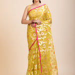 Lime Green Handloom Organza Silk Jamdani Saree - Anvi Couture