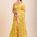 Lime Green Handloom Organza Silk Jamdani Saree - Anvi Couture