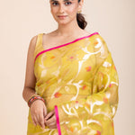 Lime Green Handloom Organza Silk Jamdani Saree - Anvi Couture