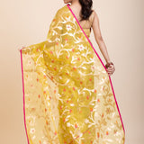 Lime Green Handloom Organza Silk Jamdani Saree - Anvi Couture