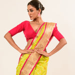 Lime Green Kanjivaram Silk Saree with Jaal Floral Buta Design