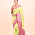 Lime Green and Pink Soft Silk saree full