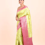 Lime Green and Pink Soft Silk saree front