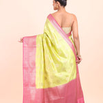 Lime Green and Pink Soft Silk saree back