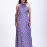 Long Purple Satin Halter Neck Dress Full
