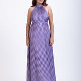 Long Purple Satin Halter Neck Dress Full
