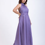 Long Purple Satin Halter Neck Dress Side
