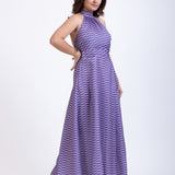 Long Purple Satin Halter Neck Dress Side
