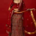 Royal Red Velvet Lehenga with Traditional Zardozi Hand Embroidery