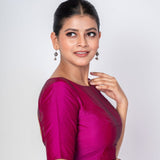 Magenta Boat Neck Silk Blouse with Round Back Closure & Elbow Sleeves - Anvi Couture