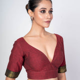 Maroon Blouse Featuring Sweetheart Neckline and Curved U - Back Closure - Anvi Couture