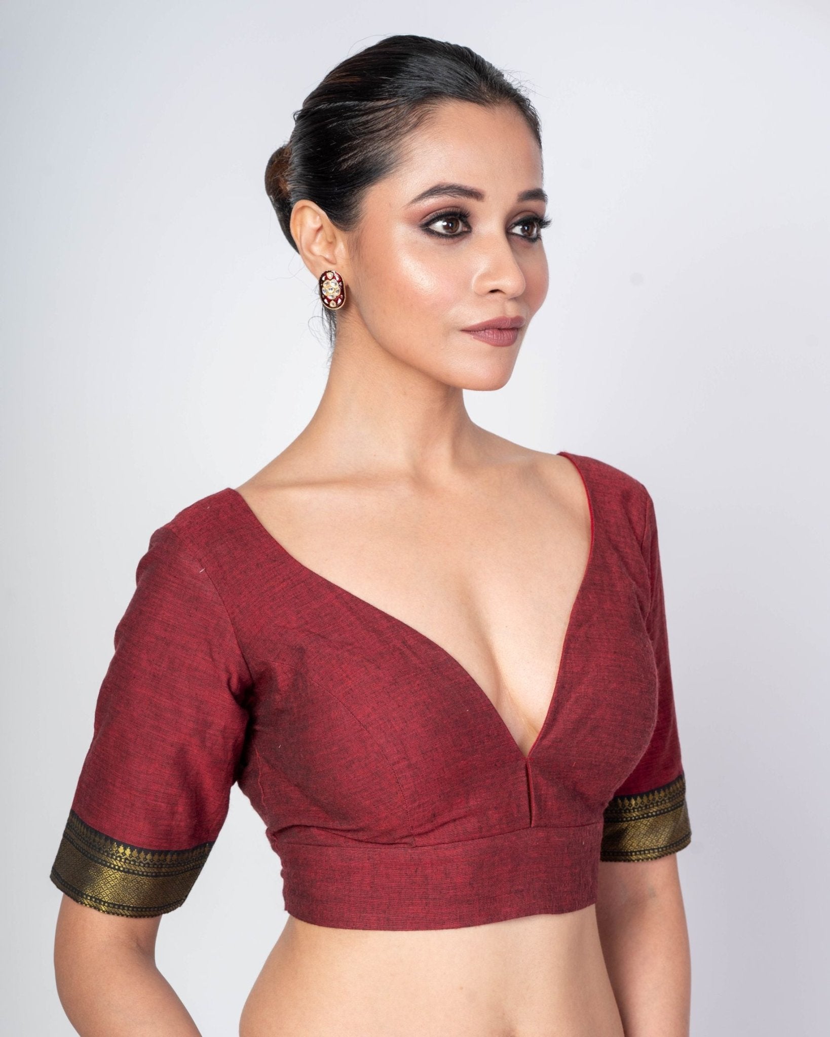 Maroon Blouse Featuring Sweetheart Neckline and Curved U - Back Closure - Anvi Couture