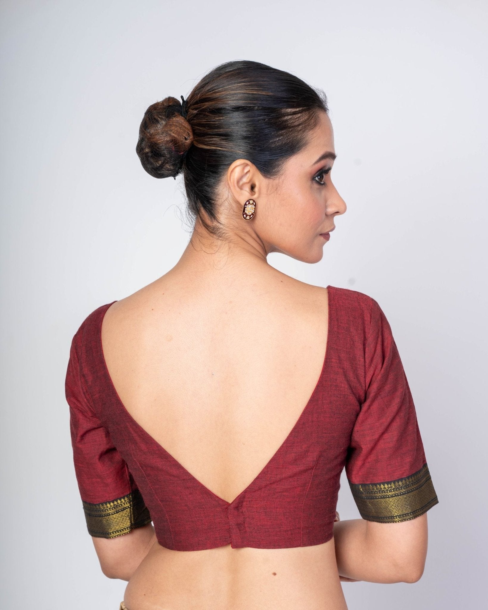 Maroon Blouse Featuring Sweetheart Neckline and Curved U - Back Closure - Anvi Couture
