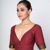 Maroon Blouse Featuring Sweetheart Neckline and Curved U - Back Closure - Anvi Couture