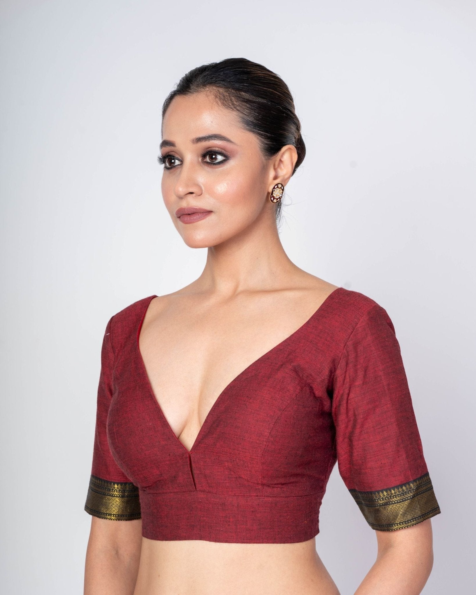 Maroon Blouse Featuring Sweetheart Neckline and Curved U - Back Closure - Anvi Couture