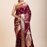 Maroon Bridal Banarasi Saree - Anvi Couture
