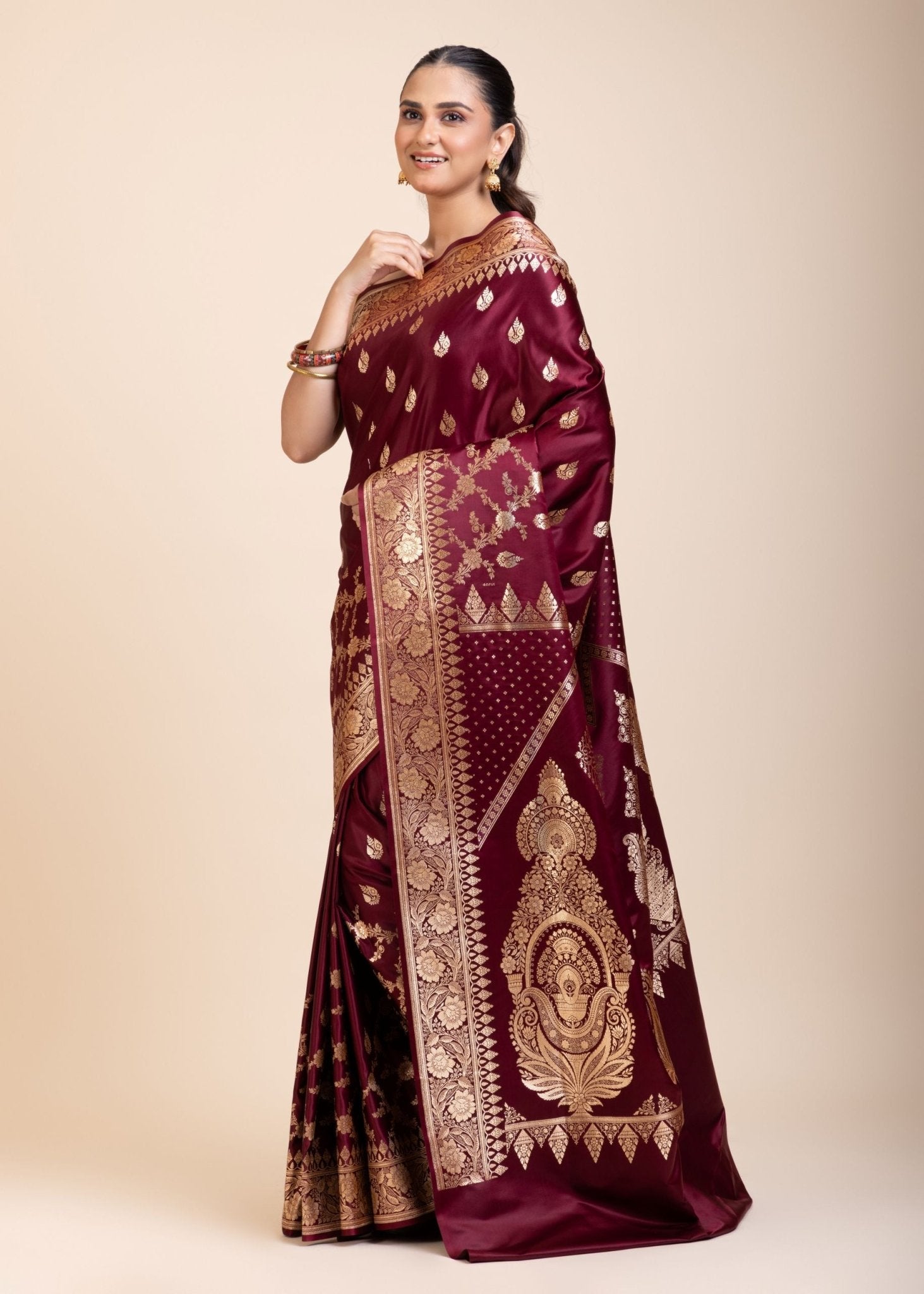 Maroon Bridal Banarasi Saree - Anvi Couture