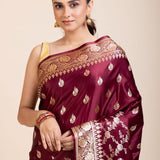 Maroon Bridal Banarasi Saree - Anvi Couture