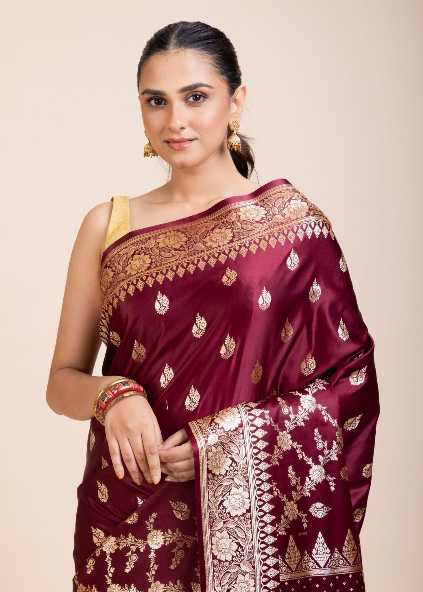 Maroon Bridal Banarasi Saree - Anvi Couture